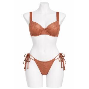 JMP The Label Metallic Copper Textured Bikini Set XXL Underwire Tie Side NWT